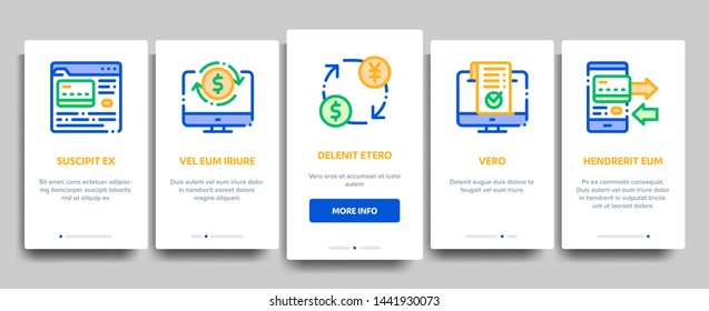 Online Transactions Vector Onboarding Mobile App Page Screen. Online Transactions, Secure Financial Payment Operation Linear Pictograms. Internet Banking Money Deposit, Currency Exchange Illustration