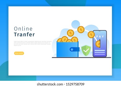 Online transfer concept landing page illustration. Online transfer design concepts with security can be used for websites, landing pages, UI, mobile applications, posters, banner