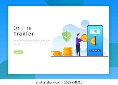 Online transfer concept landing page illustration. Online transfer design concepts with security can be used for websites, landing pages, UI, mobile applications, posters, banner