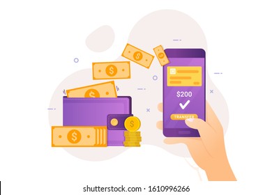 Online transfer money with mobile banking design concept vector illustration 