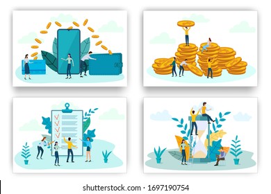 Online transfers, business development, task planning,and time management.A set of illustrations for the design.flat vector illustration.