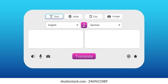 online translate app interface design. Web translator window ui