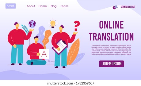 Online translation application. Foreign language interpreter translator service for worldwide international business. Multilingual simultaneous communication, talk, negotiation. Landing page design