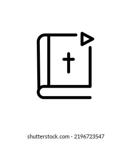 Online translation church service streaming video, christian book bible broadcasting media flat vector icon for apps and websites.