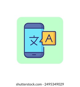 Online translator line icon. Hieroglyph on phone screen and English letter in speech bubble. Translating concept. Can be used for topics like mobile app, machine translation, global communication