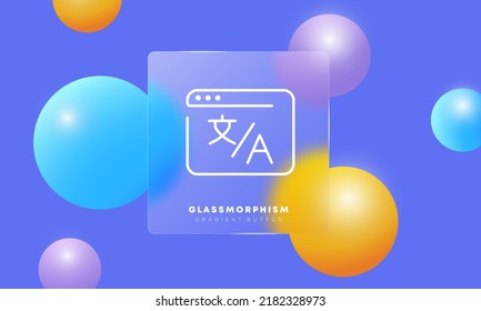 Online Translator Line Icon. Website, Translation Service, Foreign Language, Window, Dictionary, Communication. Technology Concept. Glassmorphism Style. Vector Line Icon For Business And Advertising.