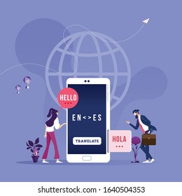 Online translator in mobile phone-Global wireless technology concept