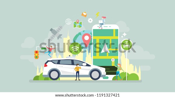 Online\
Transportation Booking Tiny People Character Concept Vector\
Illustration, Suitable For Wallpaper, Banner, Background, Card,\
Book Illustration, And Web Landing\
Page