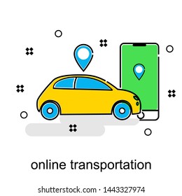 online transportation vector illustration with white background. car and cellular icon