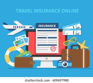 
Online Travel Insurance Concept. Vector Illustration.