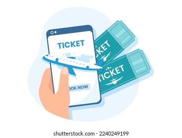 Tienda de entradas para viajes en línea a través de la aplicación de transporte y proveedor de viajes para reservar en una ilustración de plantilla dibujada a mano de dibujos de dibujos a mano