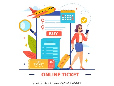 Online Travel Ticket Vector Illustration Through transportation and Journey Provider App for Booking in Flat Cartoon Background Design