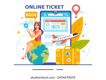 Online Travel Ticket Vector Illustration Through transportation and Journey Provider App for Booking in Flat Cartoon Background Design