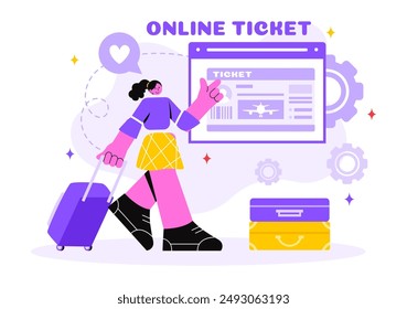 Online Travel Ticket Vector Illustration Through a Transportation and Journey Provider App for Booking in a Flat Style Cartoon Background