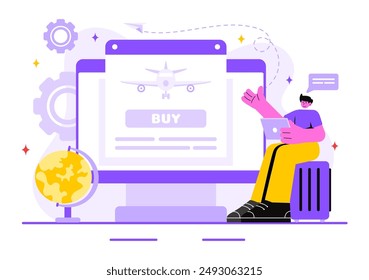 Online Travel Ticket Vector Illustration Through a Transportation and Journey Provider App for Booking in a Flat Style Cartoon Background