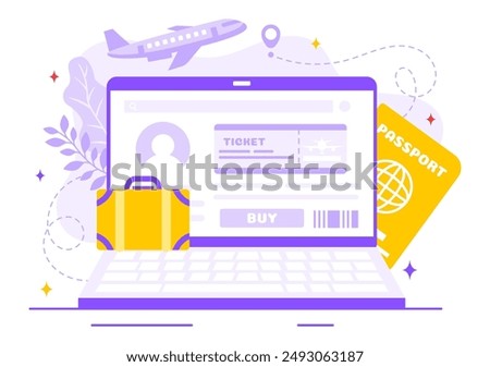 Online Travel Ticket Vector Illustration Through a Transportation and Journey Provider App for Booking in a Flat Style Cartoon Background