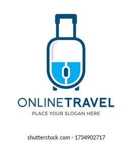 Online travel vector logo template. Combined mouse and bag design symbol. Suitable for vacation business.