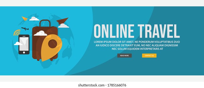 Online travel web banner template design. Flat design style Online travel web banner vector illustration design