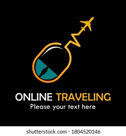 Online traveling logo template illustration. suitable for agency, businessman. there are airplane and mouse