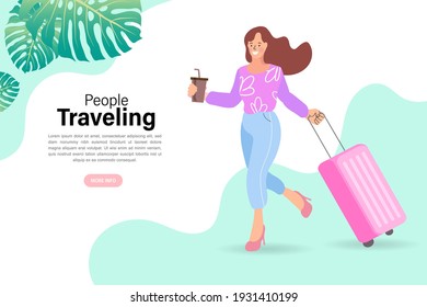 Online travelling Illustration for landing page. Travel and vacation concept. Trip planning. Online booking service vector illustration. 