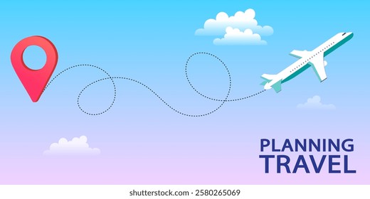 Online travelling Illustration for landing page. Travel and vacation concept. Man using mobile navigation app. tourist with baggage and big smartphone. Travel navigation app with map and location pins