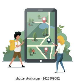 Online Travelling Illustration - Vector. Online Map Illustration. Flat vector illustration.