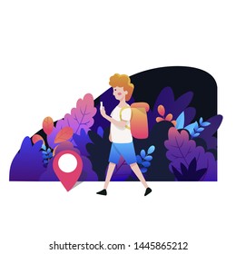 Online Travelling Illustration - Vector. Online Map Illustration. Flat vector illustration.