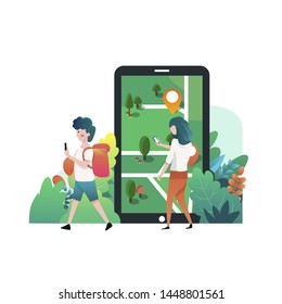 Online Travelling Illustration - Vector. Online Map Illustration. Flat vector illustration.
