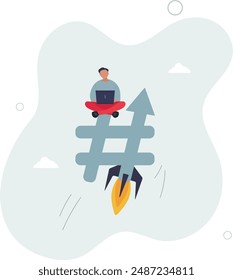 Online-Trend, beliebte Hashtags oder Social-Media-Talk, digitales Marketing oder Werbestrategie-Konzept.flaches Design.Illustration mit Menschen.