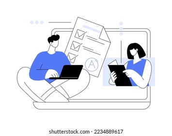Online tutor abstract concept vector illustration. On demand homework, teacher online, home school, personal learning, video call, watch webinar, write notes, prepare for exam abstract metaphor.
