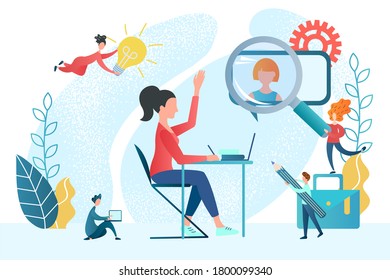 Tutor en línea, educación, seminario web, estudio, cursos, clases magistrales en Internet Las personas de la red de Internet ayudan con estudios Dibujo conceptual Ilustración vectorial