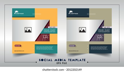 Online tutor social media post banner square flyer template. Editable sports yoga digital marketing web banner design