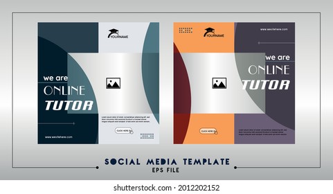 Tutor en línea, publicación en medios sociales, panner, plantilla de volante cuadrado. Diseño de banderín web de marketing digital de yoga deportivo editable