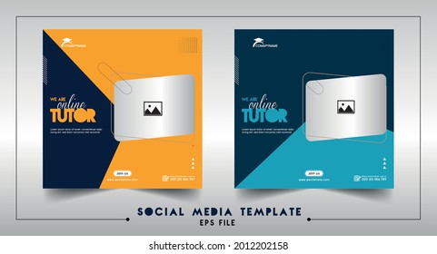 Online tutor social media post banner square flyer template. Editable sports yoga digital marketing web banner design