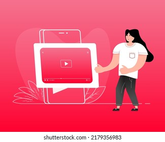 Online tutorial with people. Vector concept. Isometric vector illustration. Banner layout.