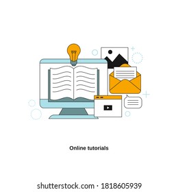 Online tutorials concept. Vector template for website, mobile website, landing page, ui.