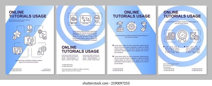 Online tutorials usage blue gradient brochure template. E learning. Leaflet design with linear icons. 4 vector layouts for presentation, annual reports. Arial-Black, Myriad Pro-Regular fonts used
