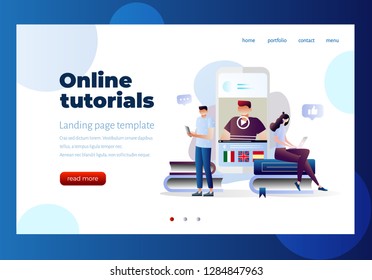 Online tutorials, webinar, courses, training concept illustration. Can use for landing page template, ui, web, mobile app, poster, banner, flyer. Character design