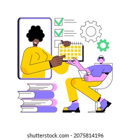 Aplicación de tutoría en línea y software abstract concepto ilustración vectorial. sesión de tutorías en línea, videochat, e-learning en cuarentena, programación de software, plan de aprendizaje personal metáfora abstracta.