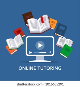 Online Tutoring  Concept. E-books, Internet Courses Process. Vector Illustration.