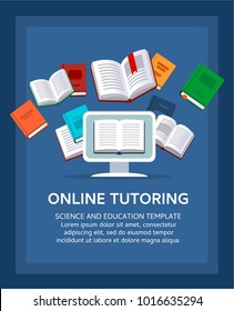 Online tutoring  concept. E-books, internet courses process. Vector illustration.