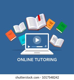 Online tutoring  concept. E-books, internet courses process. Vector illustration.
