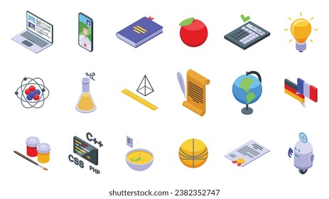 Online tutoring platform icons set isometric vector. Education people training. Digital online app