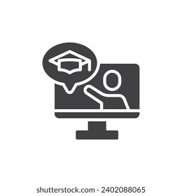 Online tutoring vector icon. Virtual lecturer filled flat sign for mobile concept and web design. E-learning course glyph icon. Symbol, logo illustration. Vector graphics