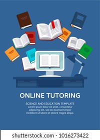 Online tutoring. Vector illustration concept. E-books, internet courses process.