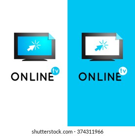 Online tv vector logo. Internet media. Broadcast online vector logo. Video content.