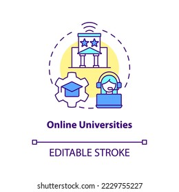 Online universities concept icon. E learning. Educational service provide abstract idea thin line illustration. Isolated outline drawing. Editable stroke. Arial, Myriad Pro-Bold fonts used