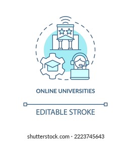 Online universities turquoise concept icon. E learning. Educational service provide abstract idea thin line illustration. Isolated outline drawing. Editable stroke. Arial, Myriad Pro-Bold fonts used
