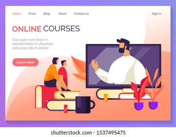 Online University Courses, Distance Education And Remote Learning Classes, Web Banner. Language School Learning And Video Tutorials Portal, Online Education Webinars, Vector Flat Website Landing Page