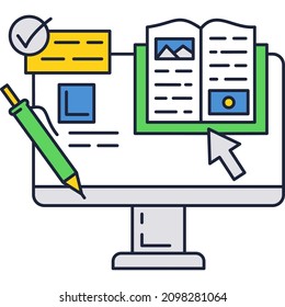 Das Symbol der Online-Universität. Ferne Web-Bildung, Vektor. Fernstudium in Schule, digitales Lernen und Ausbildung mit Diplom